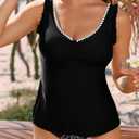 Aleumdr Womens Tankini Bathing Suit Modest Two Piece Swimsuit Ruffle V Neck Swim Tank Top with High Waisted Bottom (S)