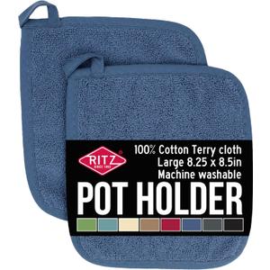 RITZ Terry Potholder & Hot Pad: Unparalleled Heat Resistant, Durable 100% Cotton  Ergonomically Designed for Optimal Grip  Easy-Care Machine Washable  2-Pack, Federal Blue