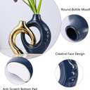 LCCCK Blue and Gold Ceramic Vases for Home Decor, Boho Vase for Flowers Pampas Grass Decorative, Navy Blue Hollow Donut Small Vase for Living Room Table Wedding Centerpiece Modern Vases, 6.7"L x 2"W x 8.6"H