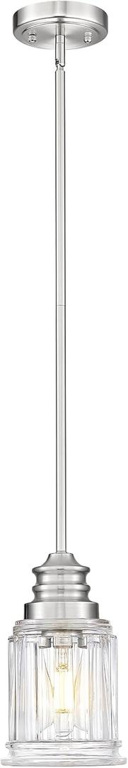 HWH Pendant Light Kitchen Island, Bell-Shaped Fluted Clear Glass Pendant Light, Pendant Lighting Height Adjustable for Dining Room, Brushed Nickel, 5HZG106MIL-L BN