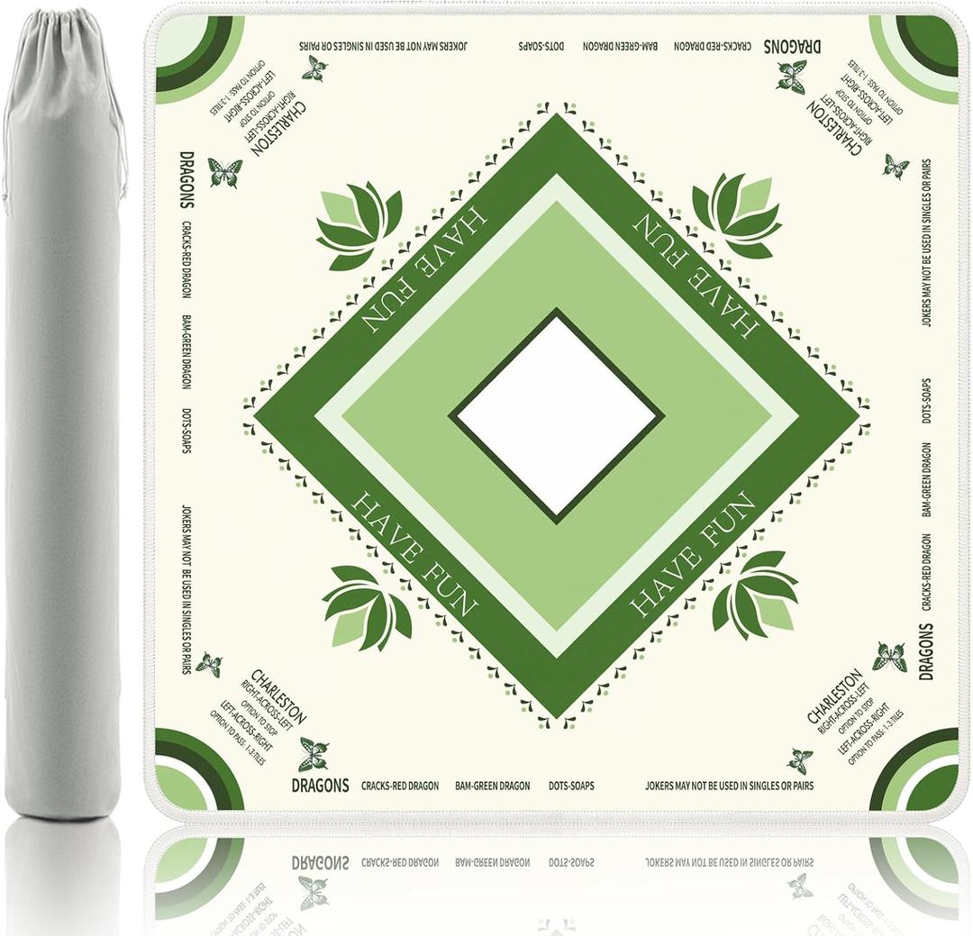 Mahjong Mat with Lotus & Butterfly Artwork - 32.4x32.4 Inch Hand-Painted Style Rubber Mat, Waterproof Surface, Anti-Slip Foldable Design for Asian-Themed Game Nights (Creamy whiten), 32.4 inches x 32.4 inches x 0.1 inches