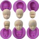 Face Silicone Fondant Molds, 6 Packs Baby Face Chocolate Silicone Molds for Polymer Clay Doll Face Elf Fairt, Cake Decoration, Cupcake Toppers