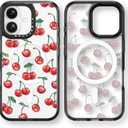 Bouvardia for iPhone 16 Case, Magnetic Shockproof Protective Phone Case & Cherry Polka Dots Design & Compatible with Magsafe, Aesthetic Cute Girly Cover for Women and Girl