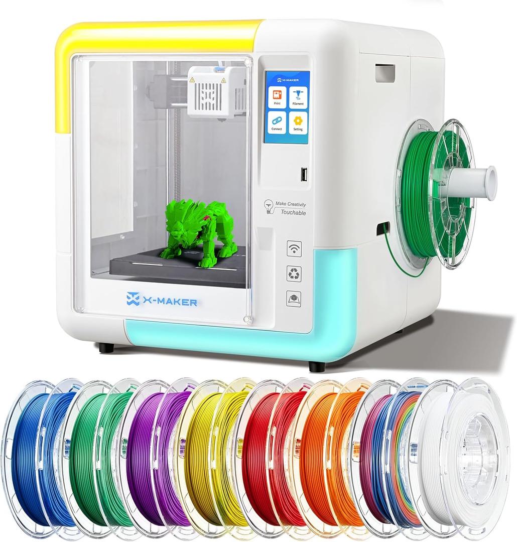 AOSEED X-Maker 3D Printer for Kids and Beginners, Fully Assembled High-Speed 3D Printer with 8 PLA Filament Set, Leveling-Free Bed, Wi-Fi Printing, Resume Printing, Silent, High Precision, with App