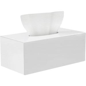 HBlife Acrylic Tissue Box Cover & Holder with Magnetic Bottom, Multi-Functional Dryer Sheet & Mask Organizer for Bathroom, Car, Office - White Rectangle, 9.84 x 5.02 x 3.54 Inches