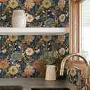 Dimoon Boho Retro Wallpaper Peel and Stick Wallpaper Vintage Floral Contact Paper 17.3''x393'' Dark Black Bohemian Removable Wall Paper Renter Friendly Waterproof Wall Mural Bedroom Bathroom Vinyl