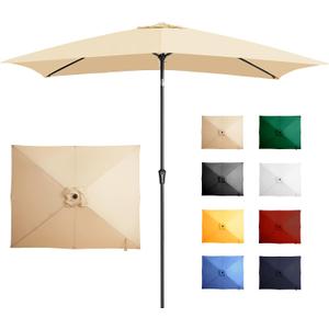 Ayge 6.5x10FT Rectangular Patio Umbrella Outdoor Table Umbrella w/Push Button Tilt & Crank Rectangle Market Umbrella UV Protection for Garden,Deck,Lawn,Yard & Pool,Beige
