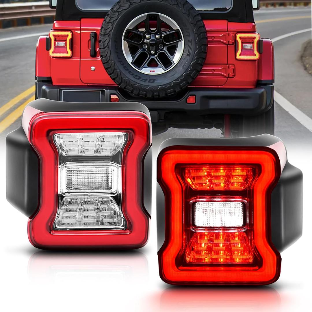 Full LED Tail Light Fit for Jeep Wrangler JL 2018-2024 (For Stock Halogen Model to Upgrade to FULL LED),Brighter Rear Light Set Brake Lamp Tail Lamp Assembly Replacement,Clear Lens