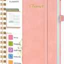 Undated Weekly Planner, Hardcover Leather Weekly & Monthly Calendar Blank Planner, To Do List Notebook with Goal & Habit Tracker Organizer, A5 Daily Planner with Spiral Binding, Ideal for Work School Home, Pink
