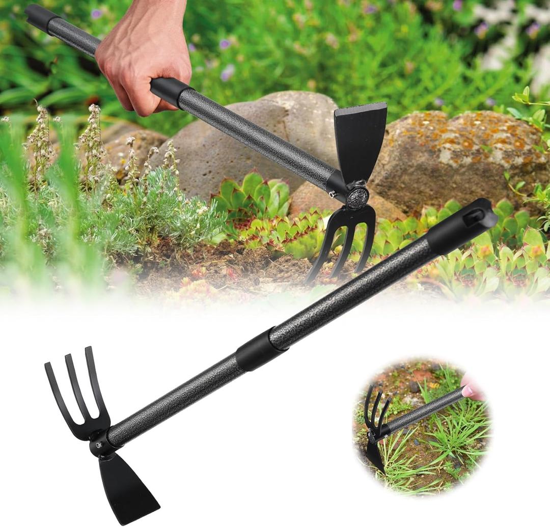 Garden Hoe and Cultivator, Heavy Duty Hand Hoe with Tiller with 31 Long Handle, Cultivator Hoe Garden Tools Durable Cultivator Hoes Rake Fork for Gardening Weeding Planting Loosening Soil (30")