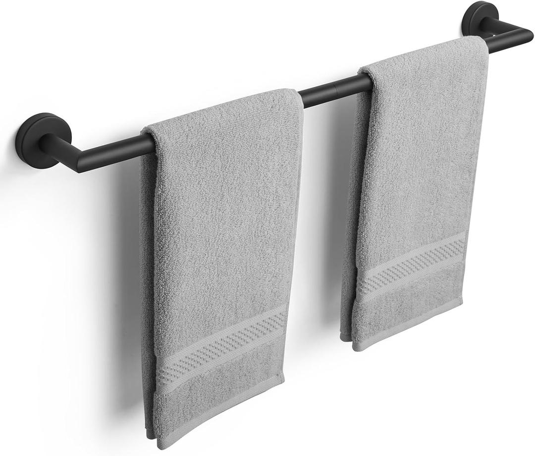 JunSun Matte Black Bath Towel Bar 24 Inch Bathroom Towel Rack Hand Towel Holder Modern Home Decor Towel Rod Bathroom Hardware Black Towel Hanger Towel Rail Towel Shelf Single Towel Bars Wall Mounted