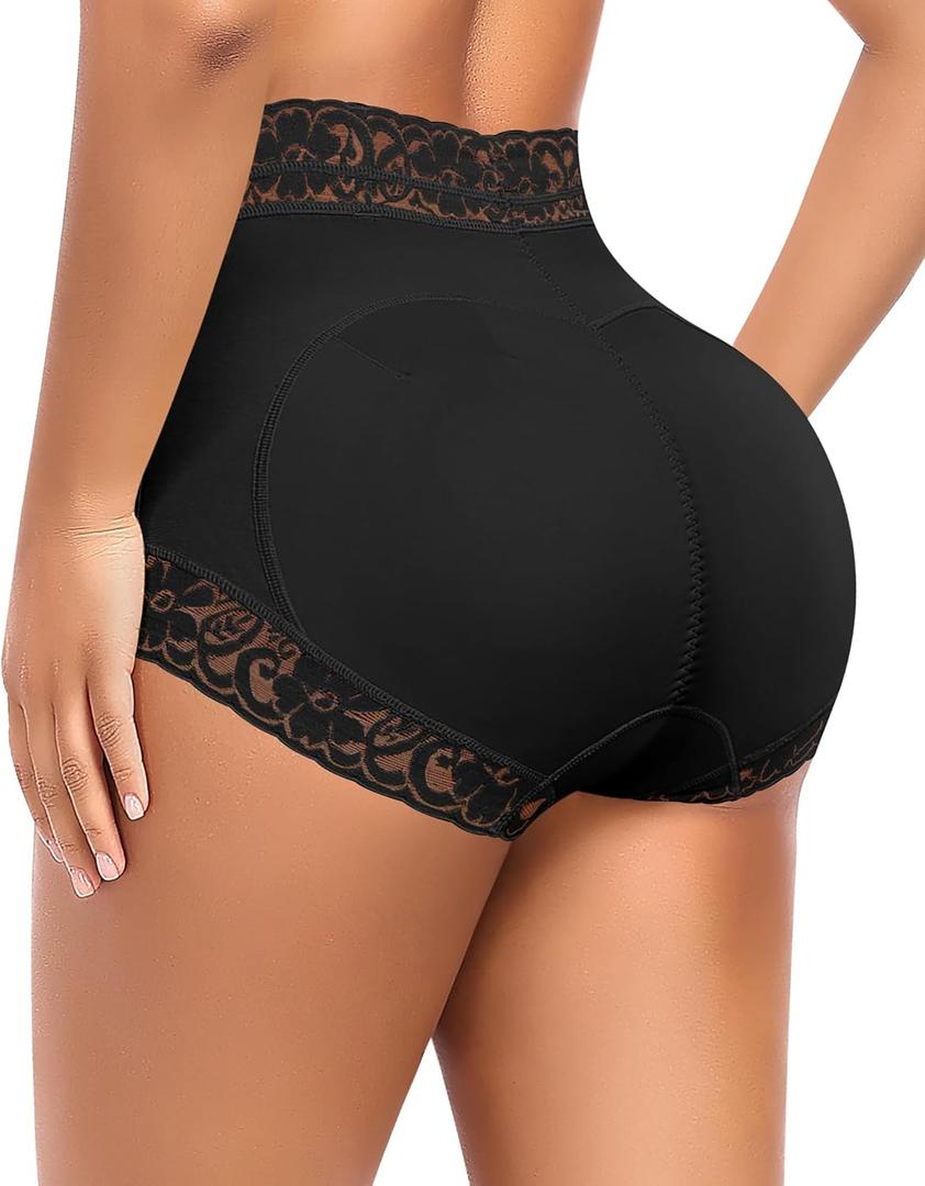 DERCA Butt Lifting Panties Padded Underwear for Women Booty Pads Butt Enhancer Lace Shapewear Panty (X-Small, Black)