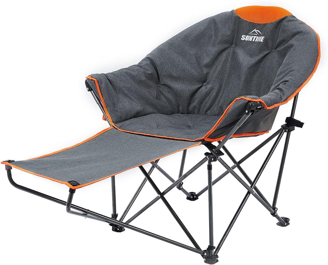 OUTDOOR LIVING SUNTIME Oversized Padded Moon Round Saucer Sofa Chair, Portable Folding Camping Chair, with Removable Footrest, Carry Bag - Orange