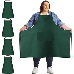 Plus Size Chef Aprons Extra Large Adjustable Unisex Kitchen Aprons with 2 Pockets for Women Men Cooking Working (Dark Green)