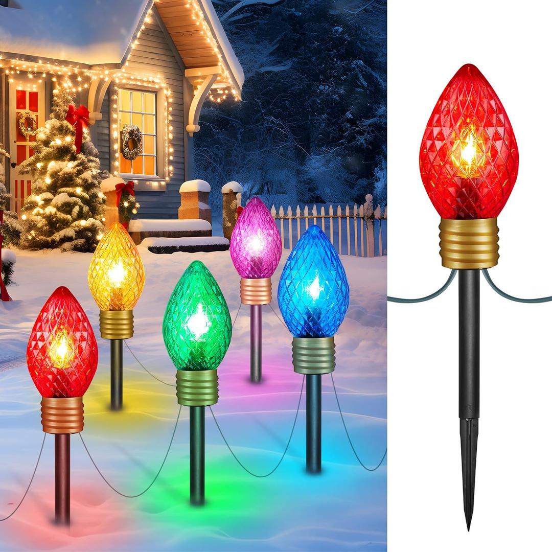 Strawberry Jumbo C9 Christmas Pathway Lights Outdoor - 8.5 Feet 5 LED C9 Pathway Lights, Jumbo Multicolor Light Bulb Christmas Light Outdoor Decorations for Lawn Holiday Yard, Multicolor (1 Pack)