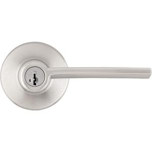 Kwikset Ladera Entry Door Handle with Lock and Key, Secure Keyed Reversible Lever Exterior, For Front Entrance and Bedrooms, Satin Nickel, Pick Resistant Smartkey Rekey Security and Microban