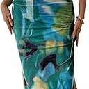 PRETTYGARDEN Women's Summer Wedding Guest Dress Strapless Tube Top Maxi Bodycon Long Floral Mesh Beach Vacation Party Dresses, L, Print Green 