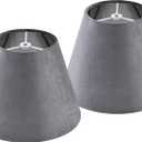 GOSO 5"9"6.4"(Spider) Gray Velvet Lamp Shades Set of 2 Small Drum, Rustic Lamp Shade for Table Lamps Wall Mount,Modern Bell Lampshades Replacement for Bedroom,No Assembly Required