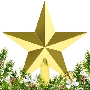 DERAYEE Christmas Tree Topper Star, 7.9 Inch Gold Christmas Star Treetop Christmas Star Tree Topper Ornament for Xmas Tree Holiday Decorations