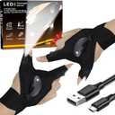 Waterproof Rechargeable LED Flashlight Gloves, Adjustable Strap, One Size Fit All, Black
