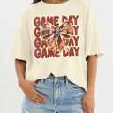 QLIPIN Game Day Shirts Women Oversized Football Bow Shirt Football Mom Tshirt Gameday Coquette Bow Short Sleeve Tee Tops (Small, Apricot)