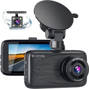 Milerong Dash Cam Front and Rear with Night Vision, Mini 1080P FHD Dash Camera for Cars, G-Sensor, Loop Recording, Parking Monitor, Motion Detection, WDR