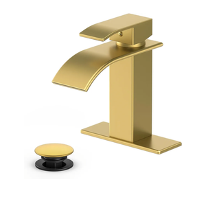Bathroom Faucet Brushed Gold Modern Waterfall Bathroom Sink Faucet with Single Handle Suitable for 1 or 3 Holes,Supply Deck Plate and Hose…