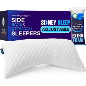Sidney Sleep Bed Pillow for Side and Back Sleepers - Adjustable Filling - Memory Foam Pillow for Neck and Shoulder Pain - Customizable Loft - King Size - Additional Foam Bag Included (White, Pack of 1)