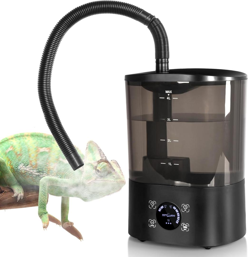 REPTI ZOO 4L Reptile Fogger Mister, Reptile Humidifier with Integrated Water Tank Design for Reduced Leaking, Ultra Quiet Terrariums Digital Tank Timing Humidifier, Intermittent Humidification Fogger
