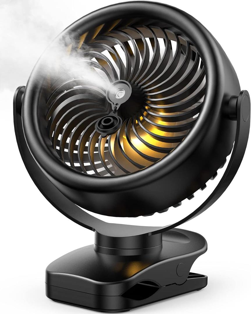 TYZU 7 Inch Portable Misting Fan 4000mAh Battery 360 Rotatable 130mlTank 4 Speeds and Timer, Fan for Baby, Office,Travel,Treadmill, Outdoors Camping,Golf Cart (Black)