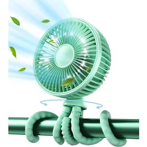 Gaiatop Oscillating Baby Stroller Fan with LED Night Light, 4 Speeds Cooling Rechargeable 360 Rotate Clip On, Battery Operated Small Portable Fans for Car Seat Crib Treadmill Travel (Green)