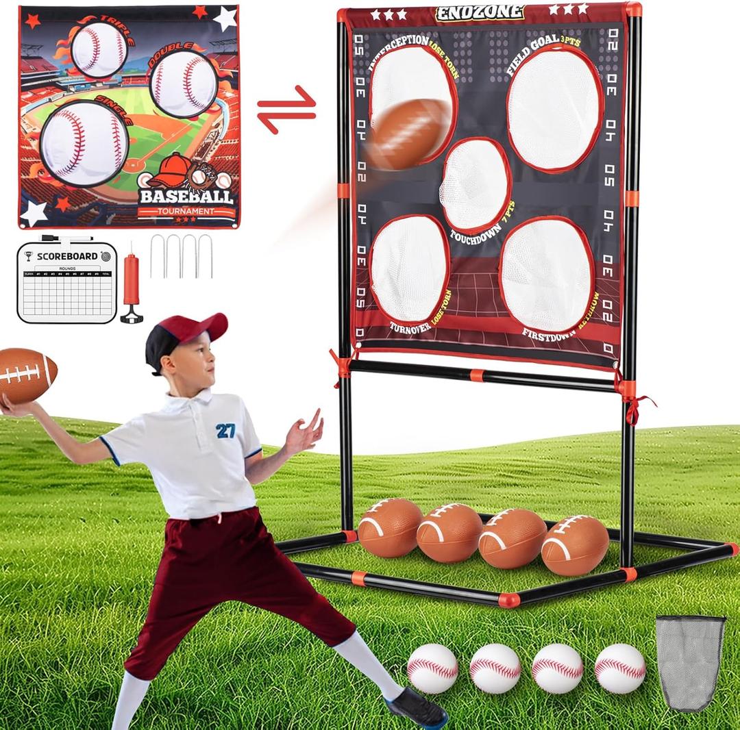 VROGTIK 2-in-1 Football & Baseball Toss Game for Kids Ages 3-8 - Outdoor Garden Toy for Backyard, Beach & Camping, Family Party Fun Sports Toy