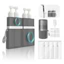 YOTIME 4 in 1 Travel Dispenser Bottle, Vacuum Silicone Suction Cup for Smooth Walls, TSA Approved Leak Proof Travel Size Containers for Toiletries, Shampoo, Body Wash and Conditioner, Gray