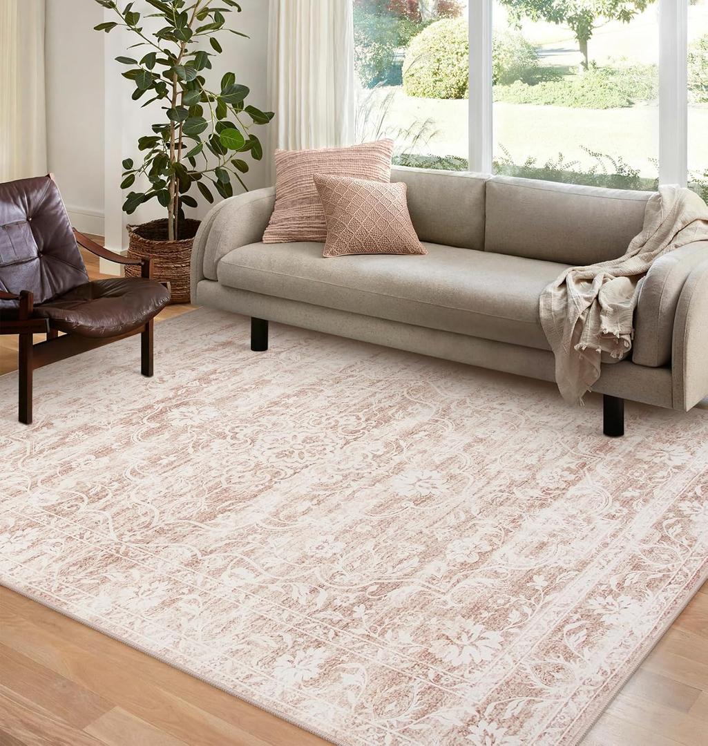  Area Rugs, 3x7 Bethlehem Traditional White Runner Area Rug, Pink Beige Carpet for Hallway, Kitchen, Bedroom or Living Room (2'7" x 7'3" Runner)