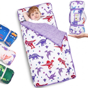 Primlect Thickened Toddler Nap Mat with Removable Pillow and Minky Blanket, 22x45 In Sleeping Bag, Washable, Roll up, Perfect for Daycare, Preschool, Kindergarten, Boys and Girls Dinosaur