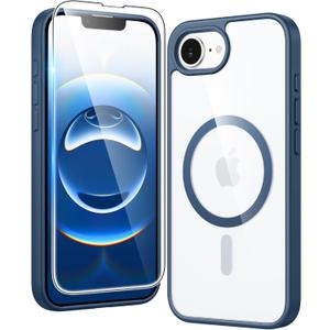 FNTCASE for iPhone 17e & iPhone 16e Case Clear: Magnetic Phone Cases with Screen Protector Drop Proof Compatible with Magsafe Anti Yellowing Shockproof Protective Transparent Cell Cover (B-Blue)