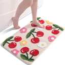 Anybar Beige Bathroom Rugs Cute Cherry Bath Mat Coloful Bathroom Accessories, Funny Flower Rug Non Slip Floor Mat, Machine Washable Bath Rug Soft Microfiber Carpet for Shower, Tub (20x32 inch) (1'8" x 2'8" (Rectangular))