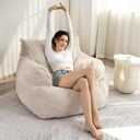 HIGOGOGO Giant Bean Bag Chair Sofa, Big Comfy Chair for Bedroom Living Room, Bean Bag Lazy Chair for Adults with Pocket Armrests for Gaming, Reading, Beige