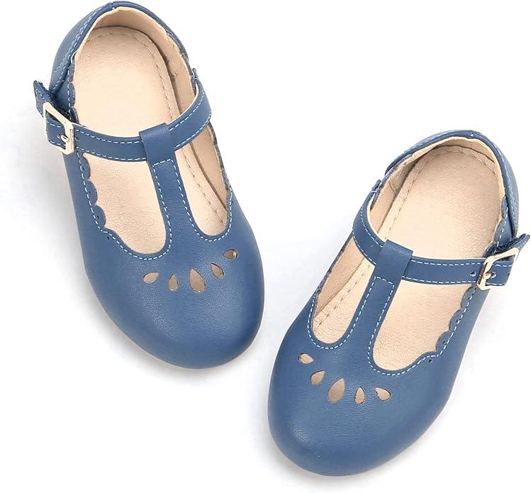 THEE BRON Girl's T-Strap Flats Toddler/Little Kid Ballet Mary Jane Party Dress Shoes 13 Little Kid
