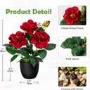 Hollyone Artificial Plants & Flowers with Vase Red Roses Artificial Flowers Small Potted Plant Faux Silk Flower with Black Pot Fake Rose Flower Arrangement Office Shelf Desk Home Decor 11 Inch