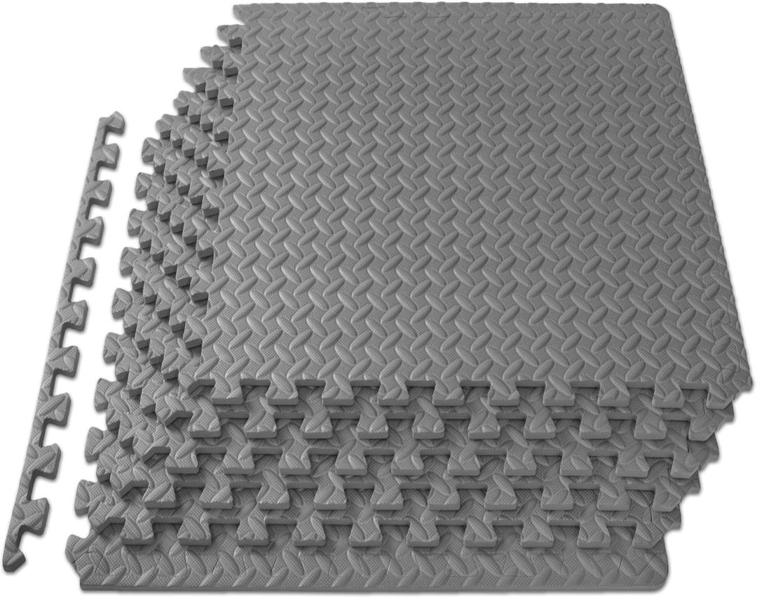 ProsourceFit Puzzle Exercise Mat  in, EVA Interlocking Foam Floor Tiles for Home Gym, Mat for Home Workout Equipment, Floor Padding for Kids, Black, 24 in x 24 in x  in, 24 Sq Ft - 6 Tiles