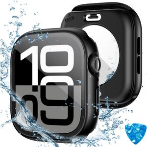 Tensea (2 in 1) for Waterproof Apple Watch Screen Protector Case Series 11/10 42mm Accessories, 360 Front and Back, iWatch PC Face Cover with Tempered Glass for Women Men, 42 mm (Matte Black)