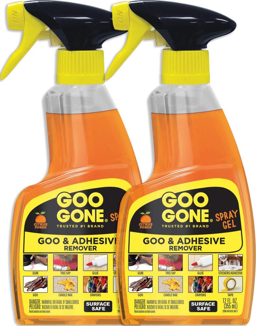 Goo Gone Original Spray Gel Adhesive, Sticker Remover - Works on Ink, Sap, Tar, Decals, Bumper Stickers and more - 12 Oz, 2 Pack Goo Gone Original Spray Gel Adhesive, Sticker Remover - Works on Ink, Sap, Tar, Decals, Bumper Stickers and more - 12 Oz, 2 Pack