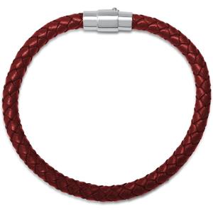 Amazon Essentials Men's Leather Sterling Silver Bracelet (Red)