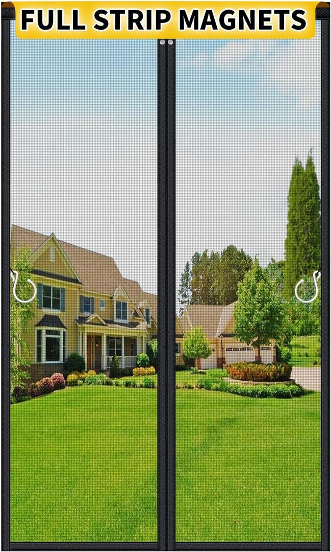 Upgraded Magnetic Screen Door Mesh, Full Strip Magnets, Heavy Duty Fiberglass Mesh, Door Screen Magnetic Closure for Single Door Size 32 x 80 Inch, Screen Door Size 35 x 82 Black
