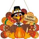 Thanksgiving Decoration Wooden Turkey Pumpkin Door Wreath for Front Door Sign Wall Signs, Thankful Blessed Grateful Pumpkin Sign Hanging for Fall Autumn Harvest Home Halloween Decoration (Large, Flower Plate)