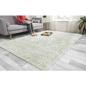 Super Soft FLUFFY Shaggy Rug Anti-Slip Carpet Mat Living Room Large Area Rugs Modern Floor Bedroom Extra Large Size Non Shedding (Cream, 91cm x 152cm)