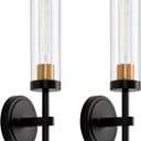 Black and Gold Hardwired Wall Sconces Set of 2, Modern Bathroom Vanity Sconces Wall Lighting with Clear Glass Shade, Farmhouse Wall Mount Lights for Mirror Bedroom Living Room Hallway Kitchen