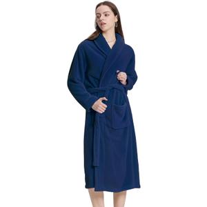 Women's Shawl Collar Bathrobe, Soft Long Towel Robes for Women - Super Absorbent Quick Dry yet Warm (XX-Large-3X-Large, Navy)