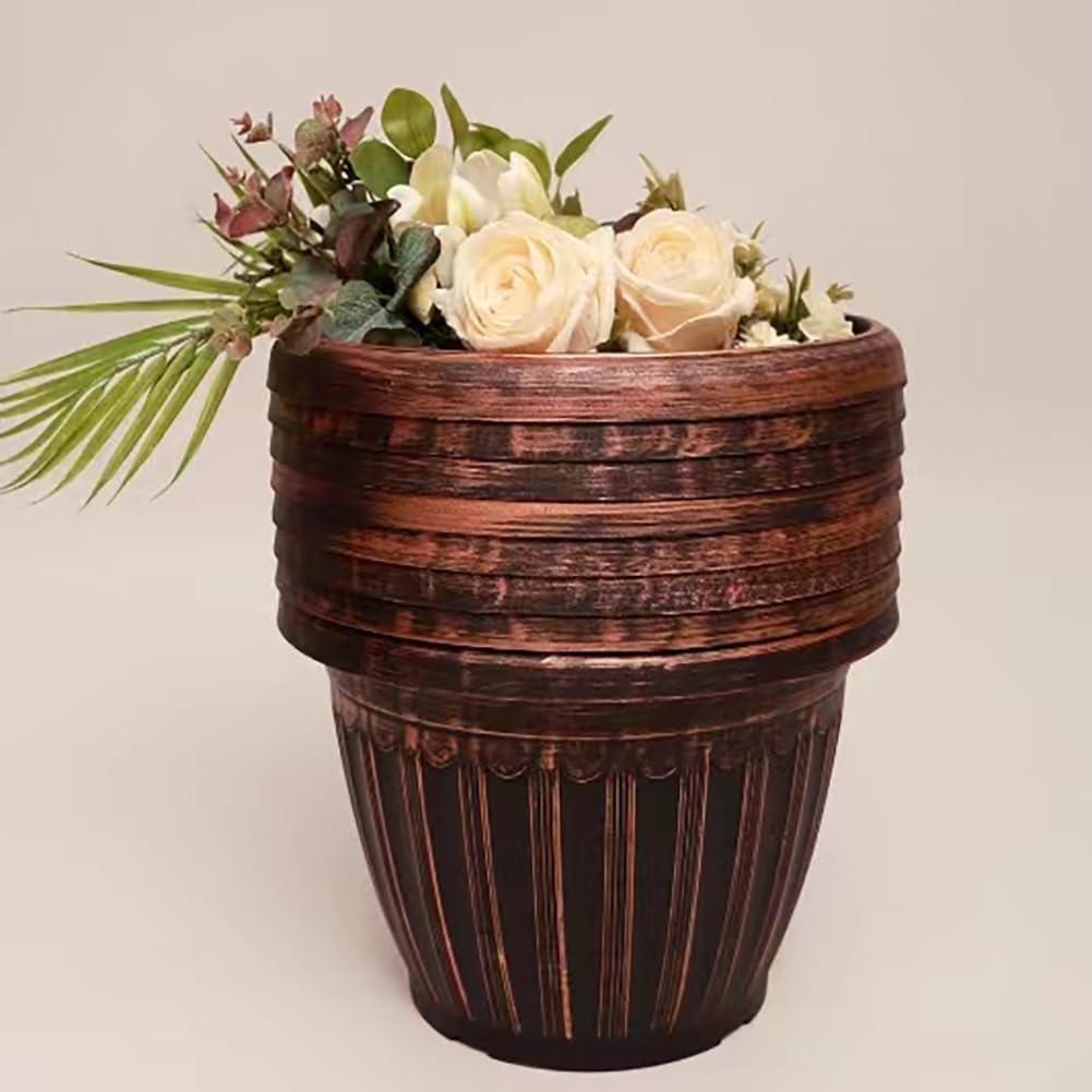 8 Pack 12 inch Large Plant Pots with Drainage Holes & Saucer,Plastic Flower Pots,Garden Pots for Indoor & Outdoor Plants (Bronze 02)